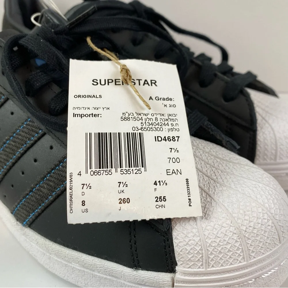 Adidas Superstar Shoes Mens 8 Denim Pack Black Leather Sneaker Classic NEW